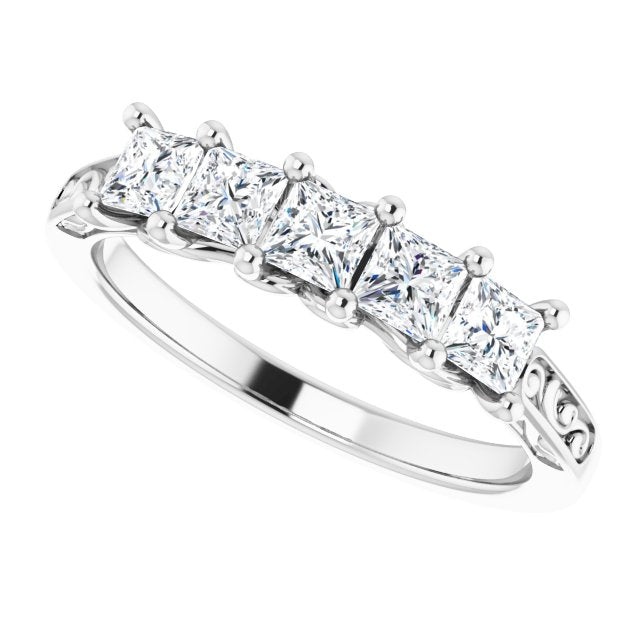 0.90 ct. Shared Prong Princess Cut Diamond Filigree Accent Wedding Band-VIRABYANI