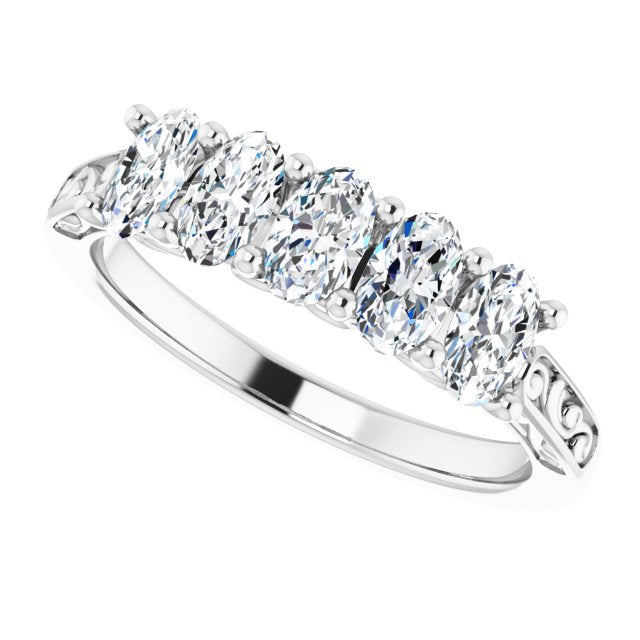 1.05 ct. Oval Cut Diamond Wedding Band 5 Stone Anniversary Ring-VIRABYANI
