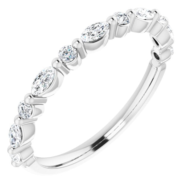 0.25 ct. Marquise and Round Diamond, Shared Prong Wedding Band-in 14K/18K White, Yellow, Rose Gold and Platinum - Christmas Jewelry Gift -VIRABYANI