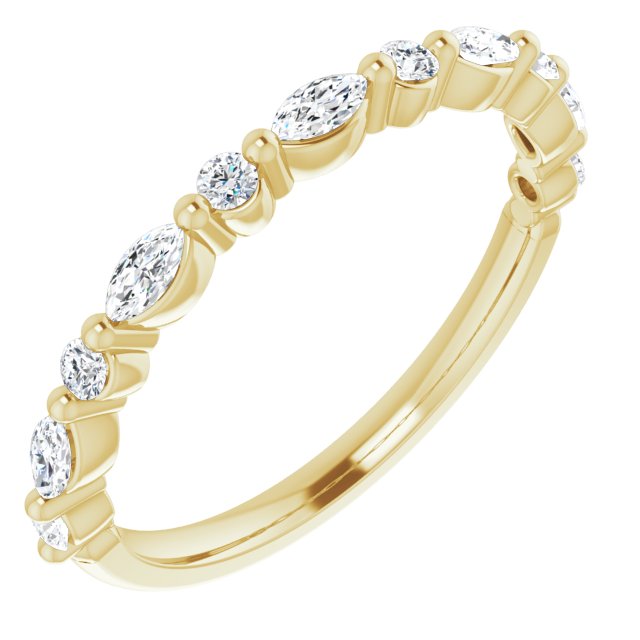 Marquise and Round Diamond Shared Prong Wedding Band-VIRABYANI