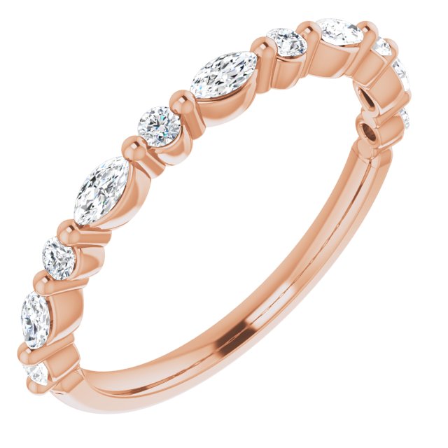 Marquise and Round Diamond Shared Prong Wedding Band-VIRABYANI