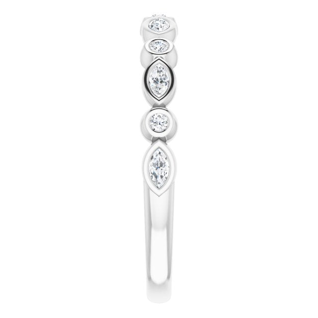 0.27 ct. Marquise And Round Diamond Wedding Band Bezel Set Anniversary Ring-VIRABYANI