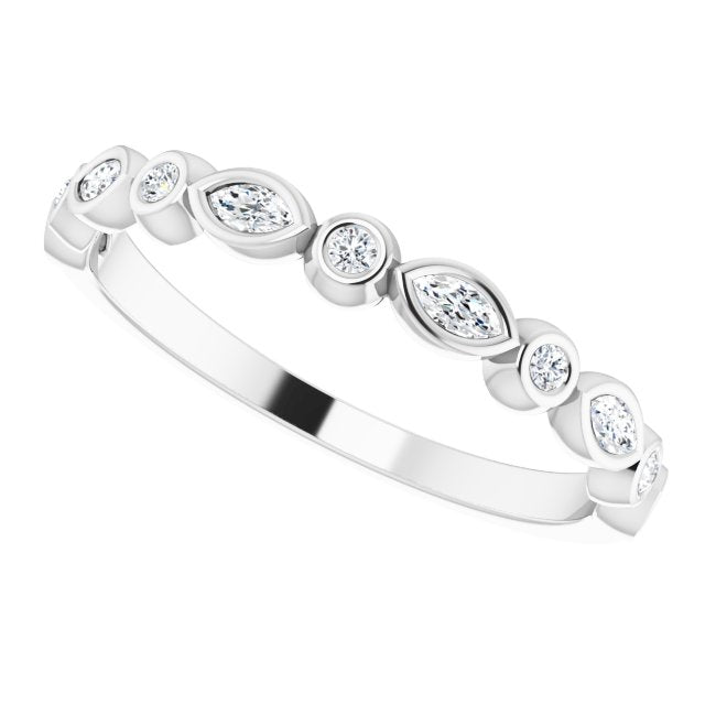 0.27 ct. Marquise And Round Diamond Wedding Band Bezel Set Anniversary Ring-VIRABYANI