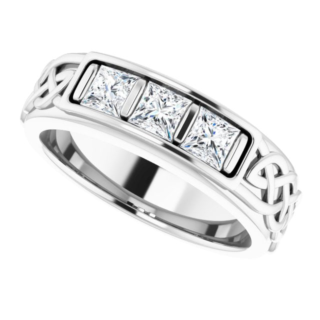 0.87 ctw Bar Set Princess Diamond Men's Ring Celtic Knot Design-in 14K/18K White, Yellow, Rose Gold and Platinum - Christmas Jewelry Gift -VIRABYANI