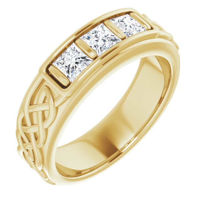 0.87 ctw Bar Set Princess Diamond Men's Ring Celtic Knot Design-in 14K/18K White, Yellow, Rose Gold and Platinum - Christmas Jewelry Gift -VIRABYANI