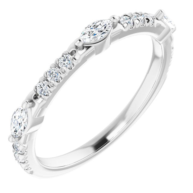 0.48 ct. Marquise & Round Diamond Delicate Stackable Wedding Band-VIRABYANI
