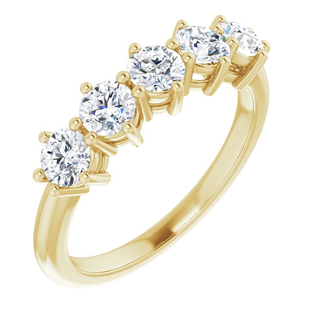 1.00 ct. Round Diamond Five Stone Band Classic Shared Prongs-in 14K/18K White, Yellow, Rose Gold and Platinum - Christmas Jewelry Gift -VIRABYANI