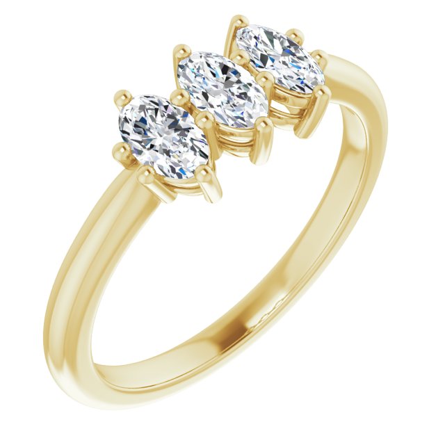 0.75 ct. Oval Diamond Three Stone Band Shared Six Prong-in 14K/18K White, Yellow, Rose Gold and Platinum - Christmas Jewelry Gift -VIRABYANI