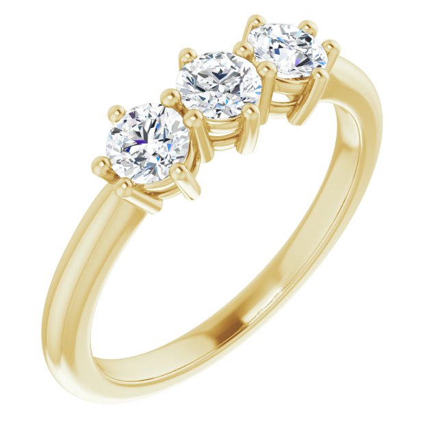 0.75 ct. Diamond Three Stone Wedding Band Six Prong Set-in 14K/18K White, Yellow, Rose Gold and Platinum - Christmas Jewelry Gift -VIRABYANI