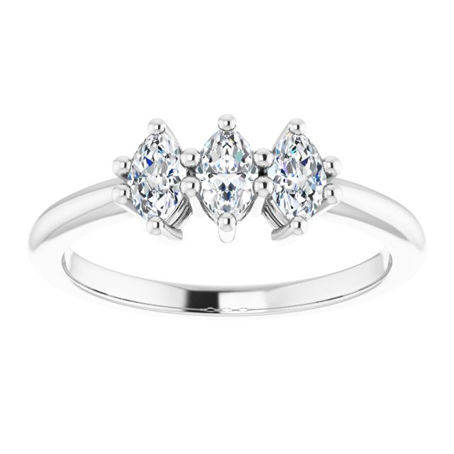 0.60 ct. Marquise Diamond Three Stone Band Shared Prong-in 14K/18K White, Yellow, Rose Gold and Platinum - Christmas Jewelry Gift -VIRABYANI