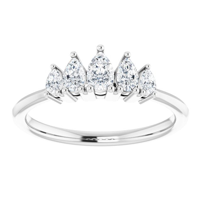 0.83 ct. Pear Cut Diamond Wedding Band 5 Stone Anniversary Ring-VIRABYANI