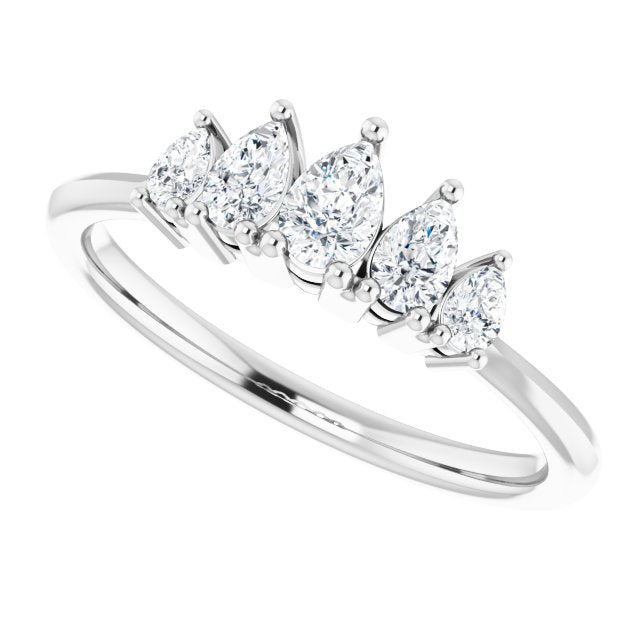 0.83 ct. Pear Cut Diamond Wedding Band 5 Stone Anniversary Ring-VIRABYANI