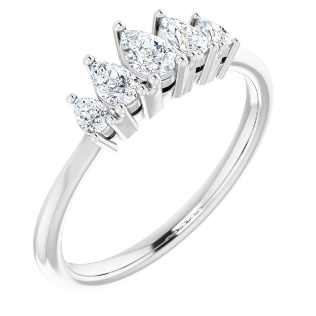 0.83 ct. Pear Cut Diamond Wedding Band 5 Stone Anniversary Ring-VIRABYANI