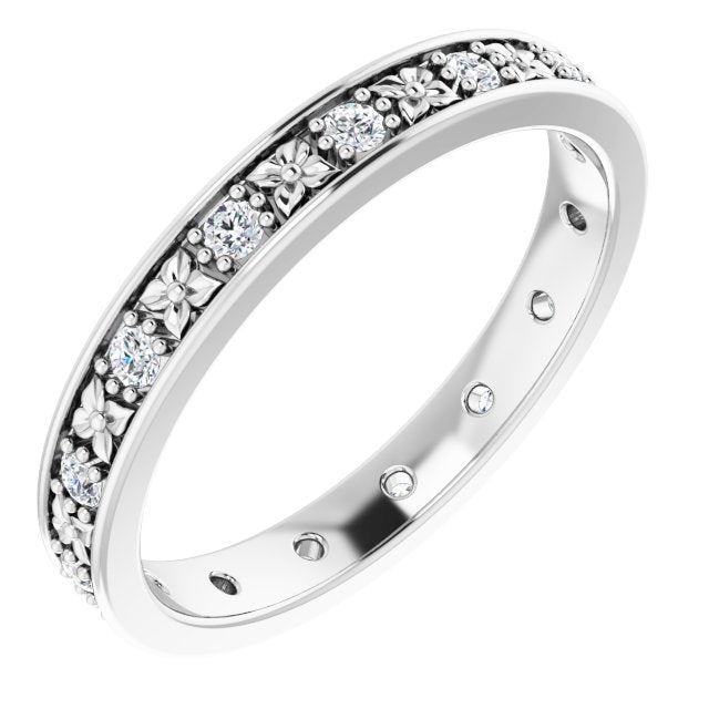0.30 ct. Round Diamond Eternity Band Floral Design Ring-VIRABYANI