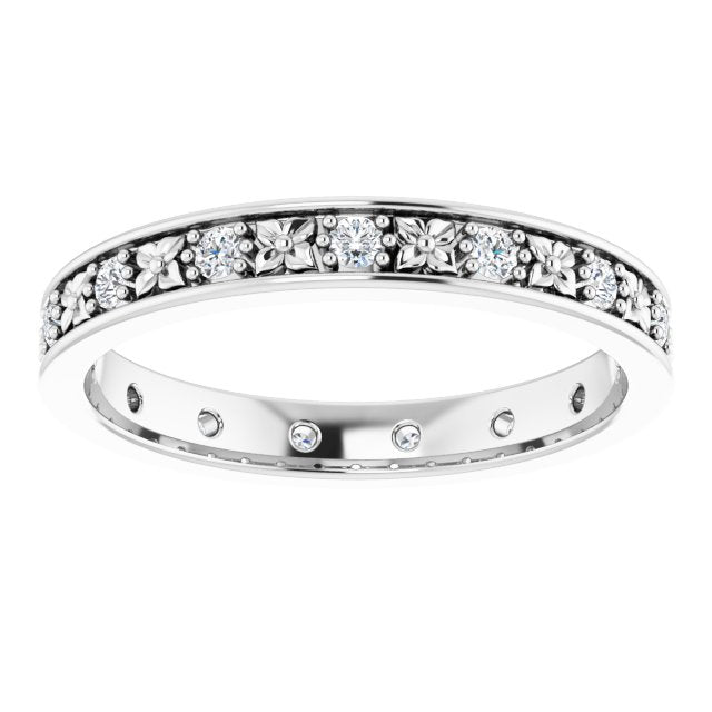0.30 ct. Round Diamond Eternity Band Floral Design Ring-VIRABYANI