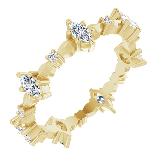 0.91 ct. Prong Set Marquise & Round Diamond Eternity Band-in 14K/18K White, Yellow, Rose Gold and Platinum - Christmas Jewelry Gift -VIRABYANI
