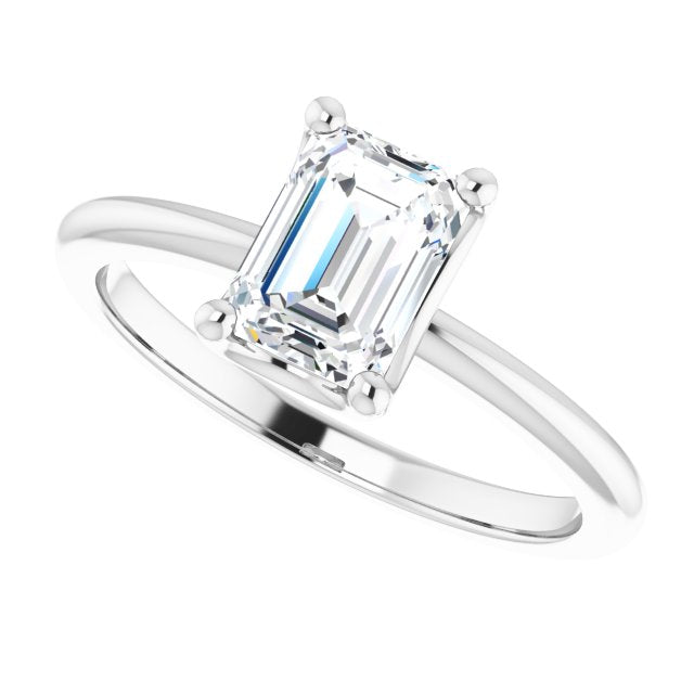 Hidden Side Diamonds Emerald Cut Solitaire Engagement Ring-in 14K/18K White, Yellow, Rose Gold and Platinum - Christmas Jewelry Gift -VIRABYANI