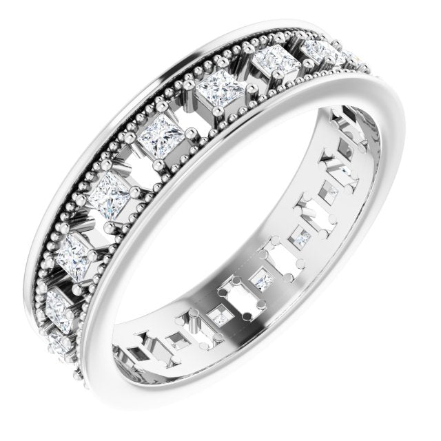 Vintage Style 0.54 ct. Princess Diamond Milgrain Accent Eternity Band-VIRABYANI