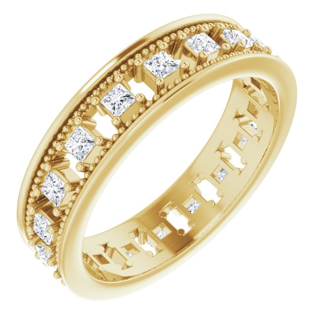 Vintage Style 0.54 ct. Princess Diamond Milgrain Accent Eternity Band-VIRABYANI
