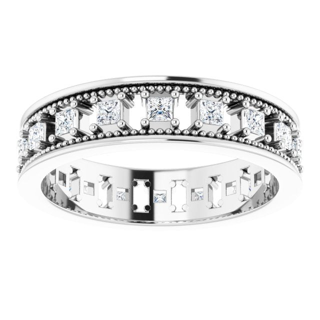 Vintage Style 0.54 ct. Princess Diamond Milgrain Accent Eternity Band-VIRABYANI