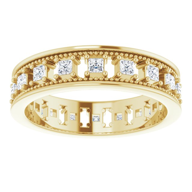 Vintage Style 0.54 ct. Princess Diamond Milgrain Accent Eternity Band-VIRABYANI