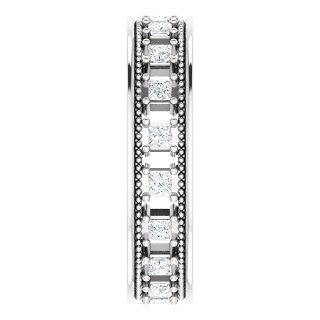 Vintage Style 0.54 ct. Princess Diamond Milgrain Accent Eternity Band-VIRABYANI