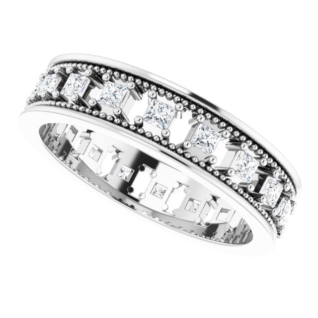 Vintage Style 0.54 ct. Princess Diamond Milgrain Accent Eternity Band-VIRABYANI