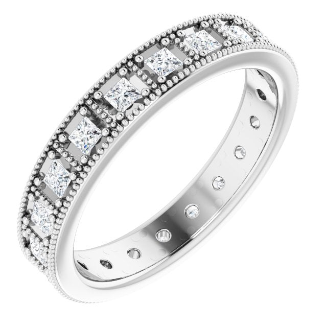 Vintage Style 0.60 ct. Princess Diamond Milgrain Accent Eternity Band-VIRABYANI