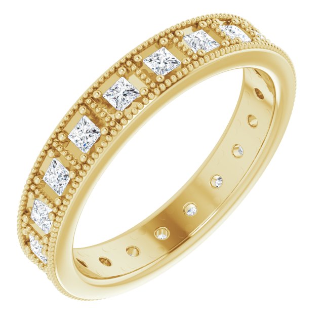Vintage Style 0.60 ct. Princess Diamond Milgrain Accent Eternity Band-VIRABYANI