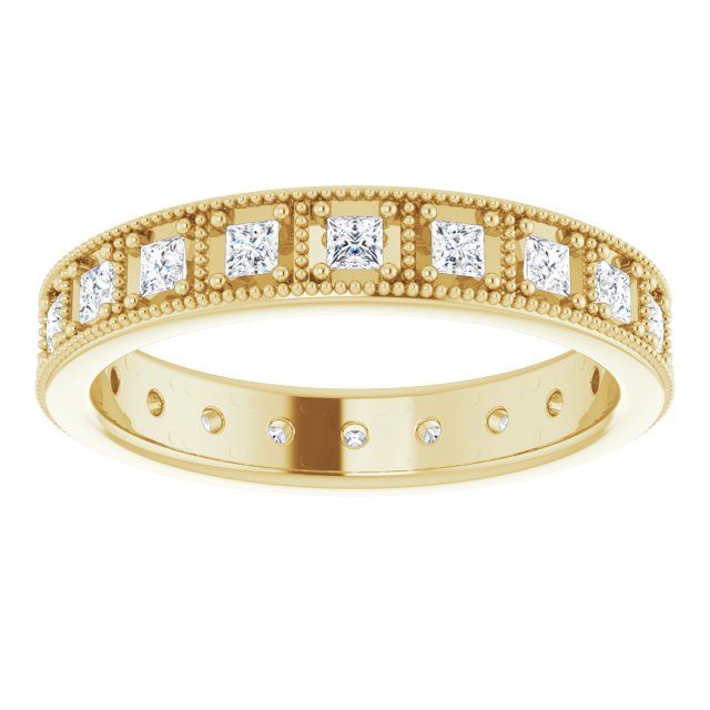 Vintage Style 0.60 ct. Princess Diamond Milgrain Accent Eternity Band-in 14K/18K White, Yellow, Rose Gold and Platinum - Christmas Jewelry Gift -VIRABYANI