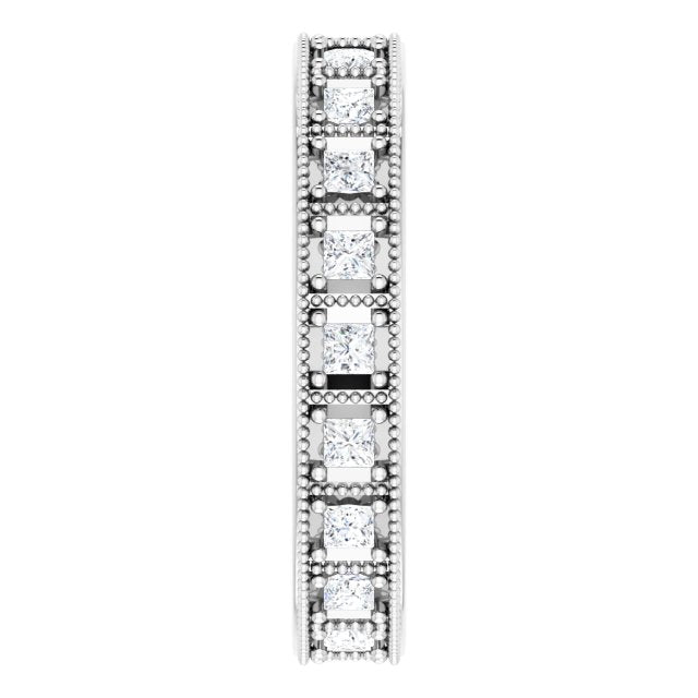 Vintage Style 0.60 ct. Princess Diamond Milgrain Accent Eternity Band-VIRABYANI