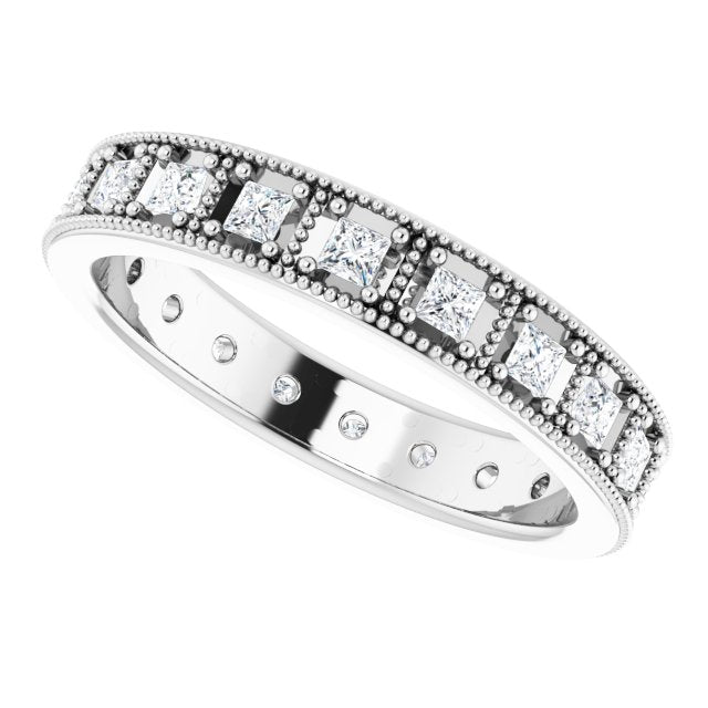 Vintage Style 0.60 ct. Princess Diamond Milgrain Accent Eternity Band-VIRABYANI