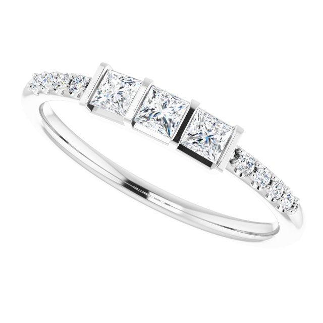 0.38 ct. Princess & Round Cut Diamond Delicate Wedding Band-VIRABYANI