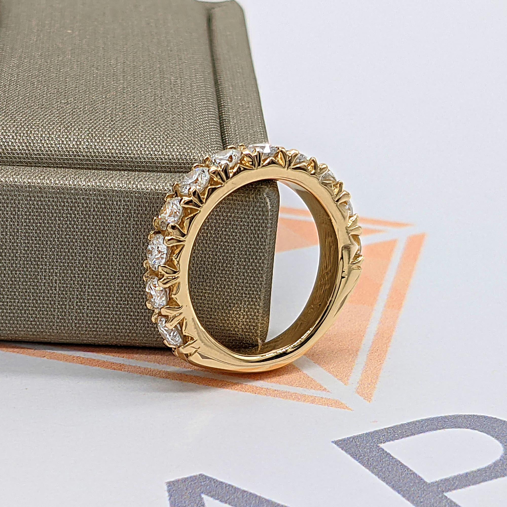 1.40 ct. French Pave Diamond Wedding Band 11 Stone Ring-VIRABYANI