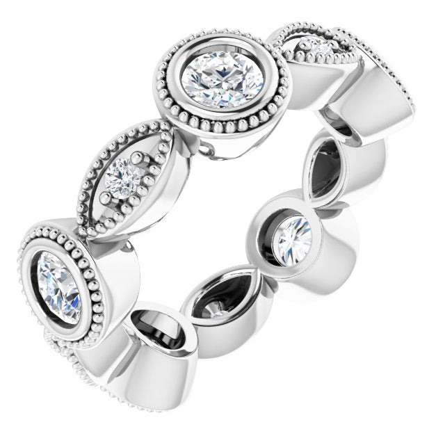 0.95 ct. Bezel Set Round Diamond Milgrain Accent Eternity Band-VIRABYANI