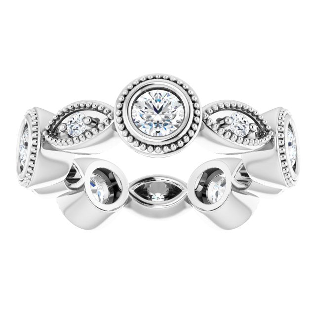 0.95 ct. Bezel Set Round Diamond Milgrain Accent Eternity Band-VIRABYANI