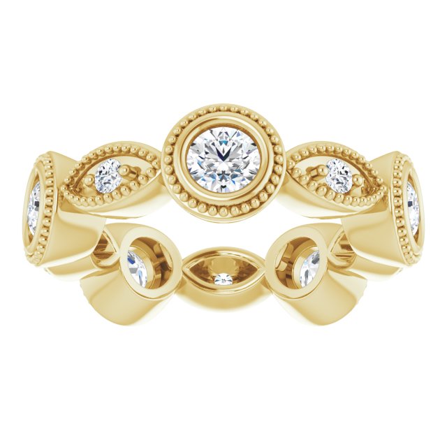 0.95 ct. Bezel Set Round Diamond Milgrain Accent Eternity Band-VIRABYANI