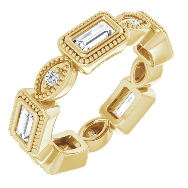 0.77 ct. Straight Baguette & Round Diamond Eternity Band Milgrain Accent Ring-VIRABYANI