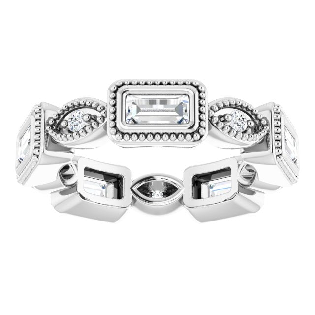 0.77 ct. Straight Baguette & Round Diamond Eternity Band Milgrain Accent Ring-VIRABYANI