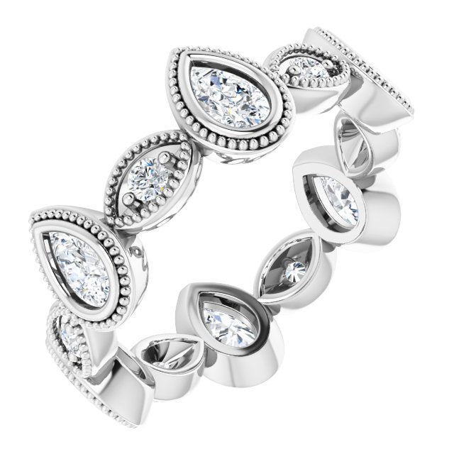 1.46 ct. Pear and Round Diamond Eternity Band Milgrain Accent Wedding Ring-VIRABYANI