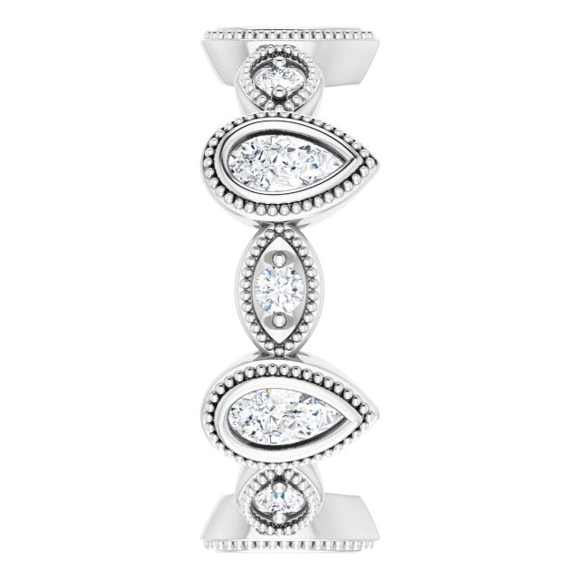 1.46 ct. Pear and Round Diamond Eternity Band Milgrain Accent Wedding Ring-VIRABYANI