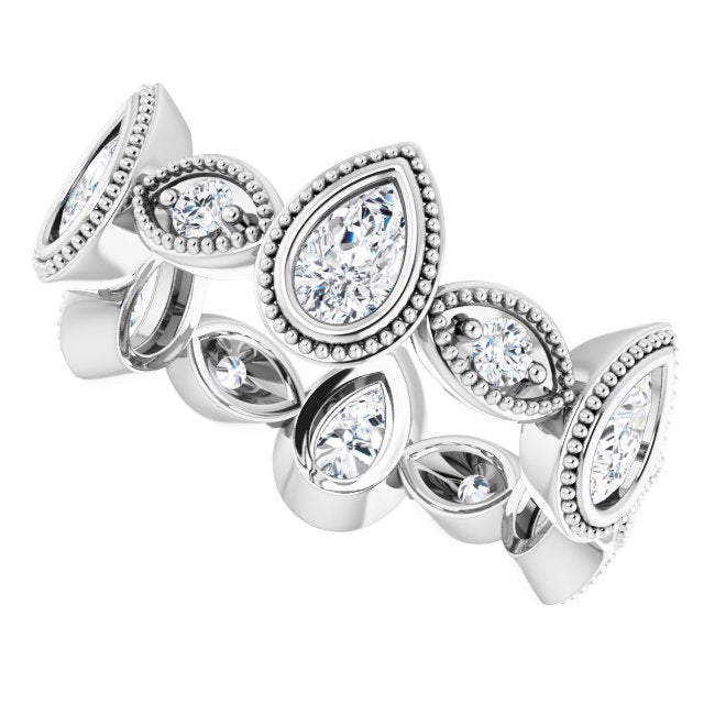 1.46 ct. Pear and Round Diamond Eternity Band Milgrain Accent Wedding Ring-VIRABYANI