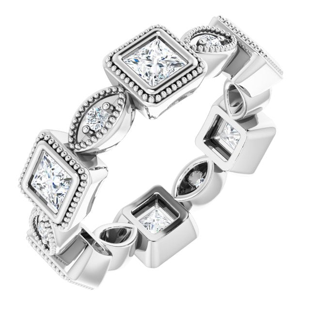 2.00 ct. Princess & Round Diamond Eternity Band Milgrain Accent Ring-VIRABYANI