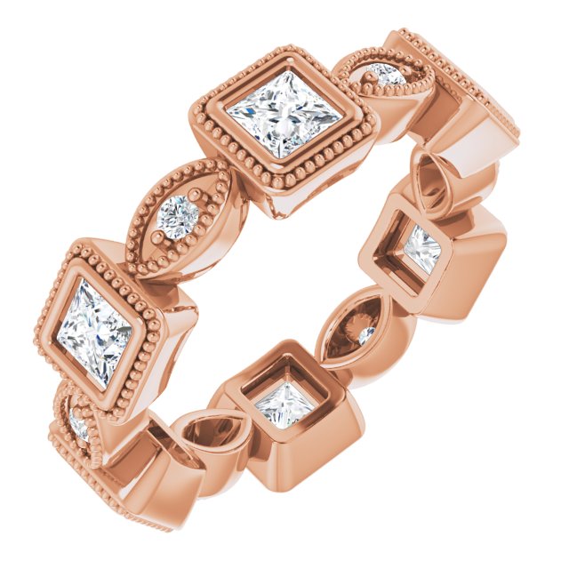 2.00 ct. Princess & Round Diamond Eternity Band Milgrain Accent Ring-VIRABYANI