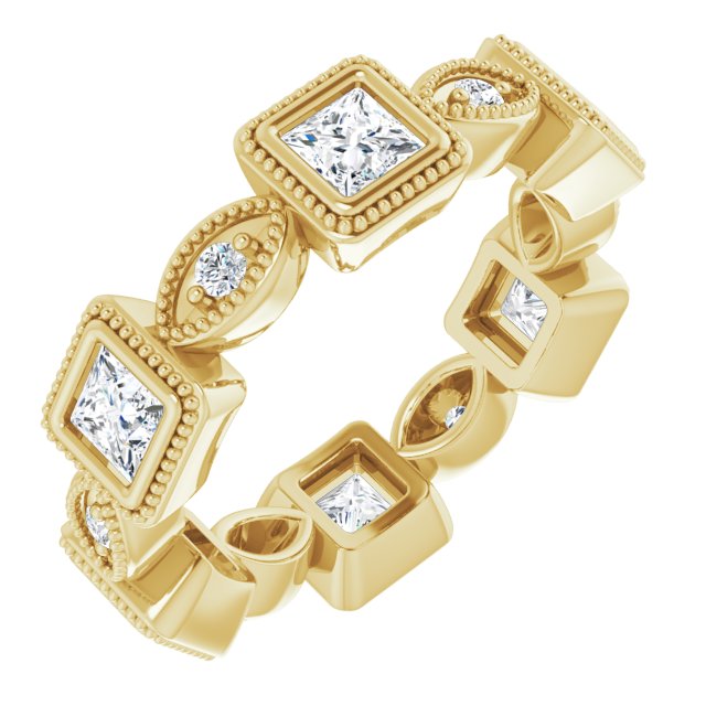 2.00 ct. Princess & Round Diamond Eternity Band Milgrain Accent Ring-VIRABYANI