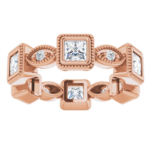 2.00 ct. Princess & Round Diamond Eternity Band Milgrain Accent Ring-VIRABYANI