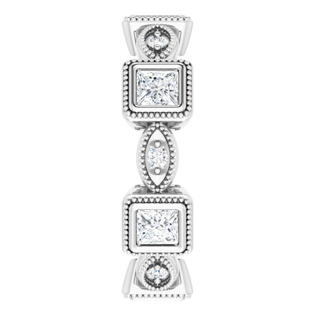2.00 ct. Princess & Round Diamond Eternity Band Milgrain Accent Ring-VIRABYANI