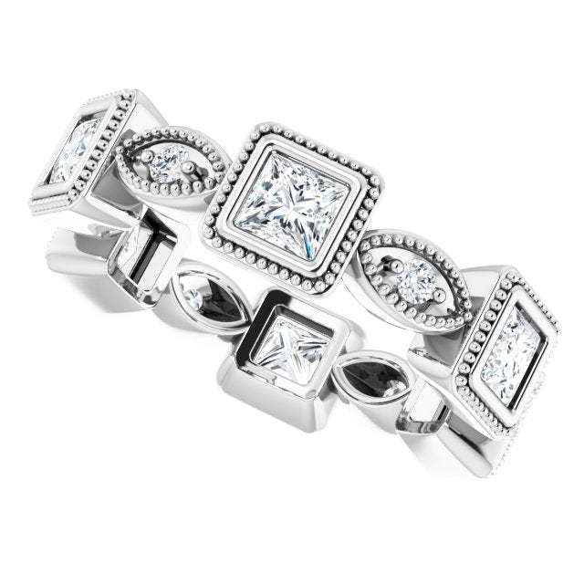 2.00 ct. Princess & Round Diamond Eternity Band Milgrain Accent Ring-VIRABYANI