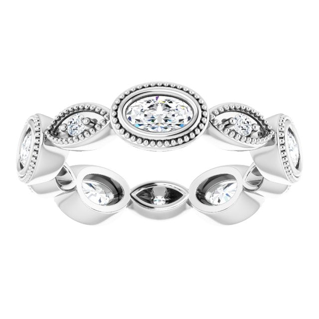 Vintage Style 1.17 ct. Oval & Round Diamond Eternity Band Milgrain Accent Wedding Ring-VIRABYANI