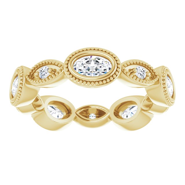 Vintage Style 1.17 ct. Oval & Round Diamond Eternity Band Milgrain Accent Wedding Ring-VIRABYANI